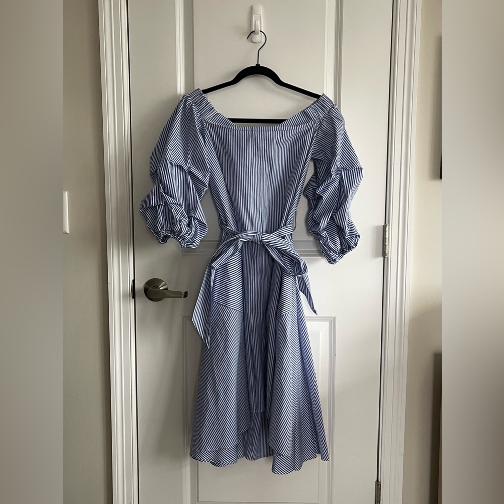 Absolutely stunning Gracia pinstriped off the shoulder dress